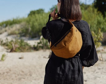 SUMMER DAY large linen kidney ~ flax kidney ~ linen bag ~ boho kidney ~ honey mustard bag ~ natural flax ocher ~ kidney xxl