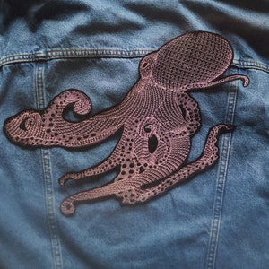 OCTOPUS large patch for jacket iron on sew on and iron on applique embroidered applique on jacket image 4