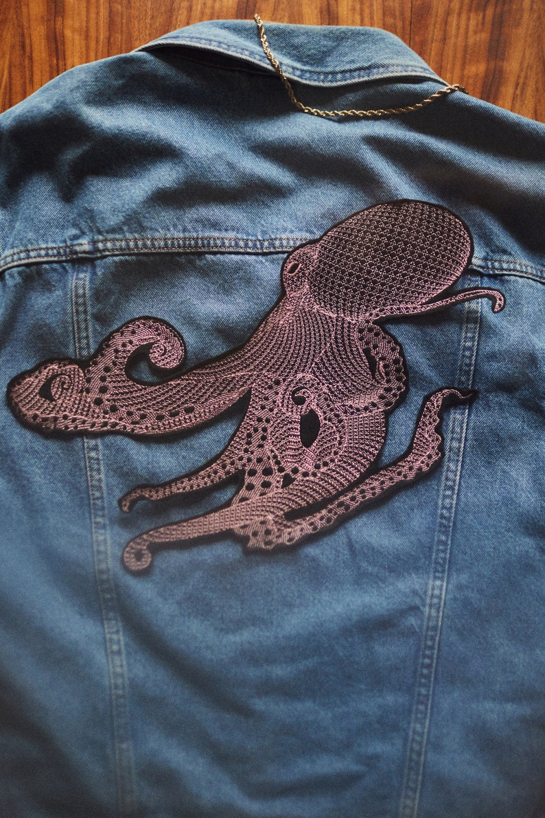 OCTOPUS large patch for jacket iron on sew on and iron on applique embroidered applique on jacket image 4