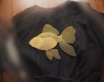 GOLDFISH ~ large jacket patch ~ iron mount ~ for sewing and ironing ~ application ~ embroidered application fish on jacket