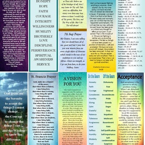 Alcoholics Anonymous- 12 Step Recovery--Bookmarks (10)--Sobriety Gifts