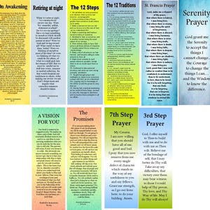 AA Recovery Bookmarks | 12 Steps, Traditions, Prayers (Laminated Set of 5)