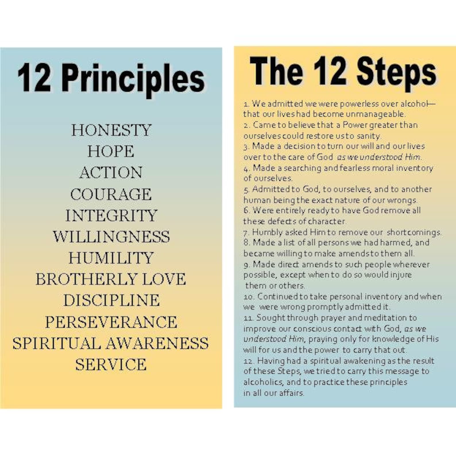 Alcoholics Anonymous 12 Steps 12 Principles Double sided Etsy