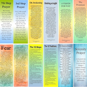 12 Step AA Sobriety Bookmarks- Set of 12 Laminated Double Sided Bookmarks -Sobriety Gifts Sober Anniversary Gifts On Awakening Bookmark