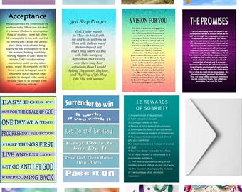 Sobriety Greeting Cards, AA 12 Step Quotes, Milestone Celebration Cards with Envelopes