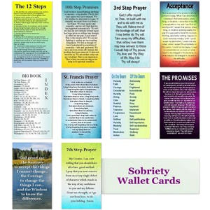 AA 12 Step Recovery Wallet Cards 2x3 - Set of 10 Laminated Wallet Cards Sobriety Gift, Sober Gift Ideas, 3rd Step Prayer, Acceptance