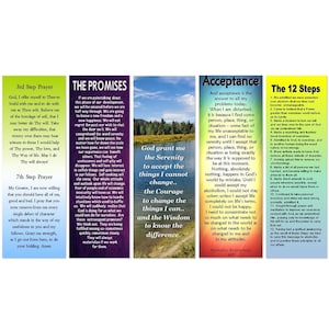 12 Step AA Bookmarks 2x6- Set of 5 Laminated 3rd Step and Serenity Prayer Bookmark for Women and Men, AA Sobriety Gifts for Women and Men