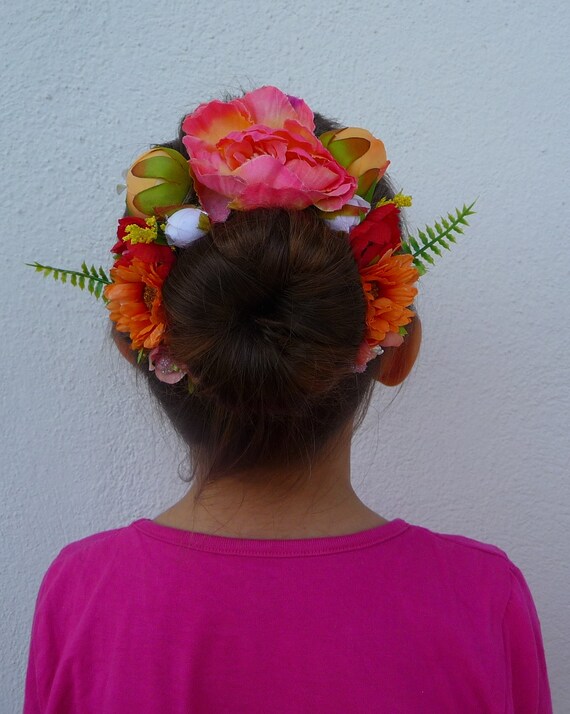 Orange Autumn Hair Comb Fall Floral Hair Bun Crown Flower Etsy