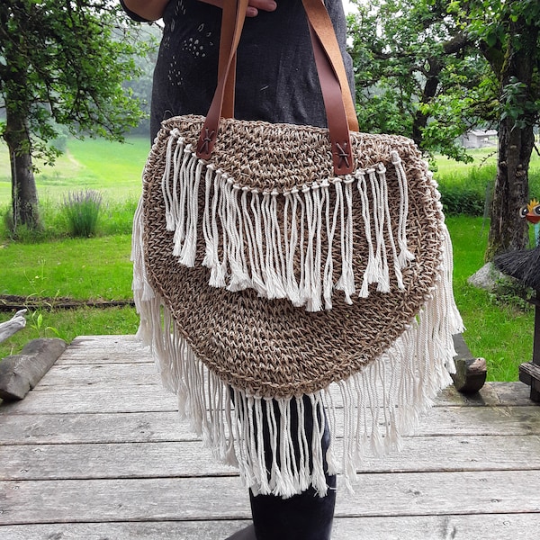 Sac à provisions dans Macrame Sisal Mix, fait à la main à Bali