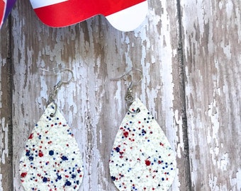 Red white and blue Glitter earrings, Women's earrings, patriotic earrings, red white and blue earrings, miss America earrings