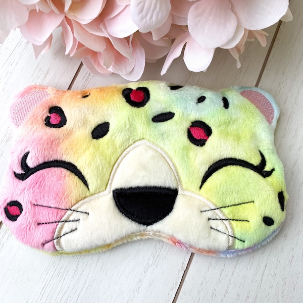 Rainbow Leopard Childrens Sleep Mask, Children’s Gift, Cheetah Sleep Mask, Leopard Accessory, Tie Dye Children's Sleep Mask, Cute Leopard
