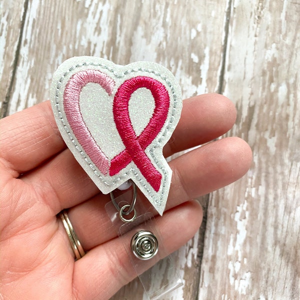 Breast Cancer Badge Reel, Badge Buddy, Interchangeable Badge Topper