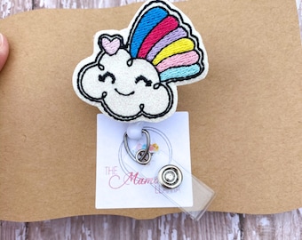 Rainbow Badge Reel, Rainbow Cloud Badge Topper, Nurse Badge Holder, Nurse Badge Buddy, Interchangeable Badge Topper