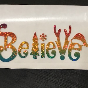 Merry Christmas Iron on transfers , Believe Heat Transfer Vinyl Christmas design ,Santa Iron On Decal , Holiday Iron On Glitter