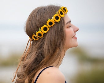 Sunflower crown Wedding flower crown halo Sunflower Newborn headband Baby flower crown Floral Crown Bridal flower Crown Flower girl headband