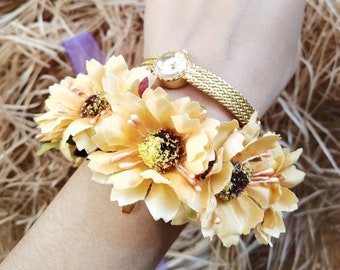 Flower wristband floral bracelet Flower bracelet wedding wrist corsage Wedding flower wristband Flower wrist corsage Yellow flower bracelet
