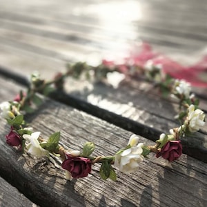 Burgundy & Ivory Bridal Flower Crown for women, Summer Flower girl crown, Flower girl headband, flower girl headpiece, Wedding Flower crown