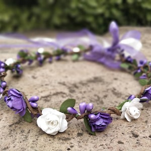 Purple & White Flower Crown Floral Crowns Flower Girl Headband Bridal Flower Crown for Wedding Flower Girl Crown Child Baby Flower Headband image 8