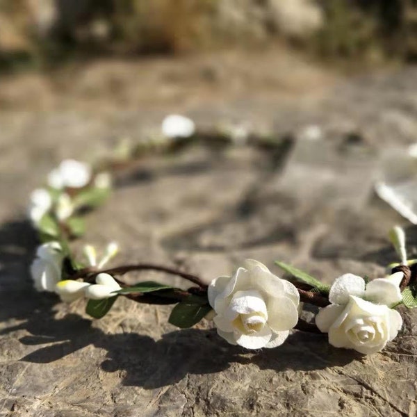 Bridal Headpiece White Ivory Blush Pink flower crown Bridesmaid Flower Crown Wedding Flower Crown Rose Flower Girl Headband Bohemian Crown