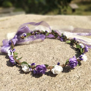 Purple & White Flower Crown Floral Crowns Flower Girl Headband Bridal Flower Crown for Wedding Flower Girl Crown Child Baby Flower Headband