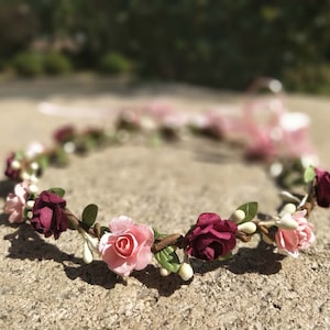 Burgundy & Blush Pink Flower Crown Flower girl headband Flower girl crown Wedding flower crown Bridal Child  Baby Toddler flower crown Halo