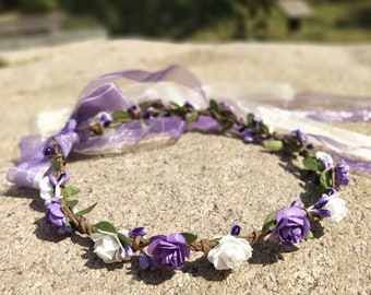 Corona di fiori viola e bianchi Corone floreali Fascia per ragazza di fiori Corona di fiori da sposa per matrimonio Corona per ragazza di fiori Fascia per capelli per bambino