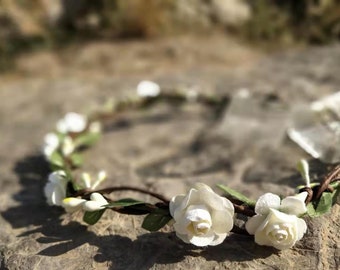 Tocado nupcial blanco marfil rubor rosa flor corona dama de honor flor corona boda flor corona rosa flor niña diadema Boho corona