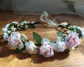 Bridal Flower Crown Flower girl crown fall bridesmaid flower crown Pink Blush flower girl crown flower girl headband Wedding flower crown