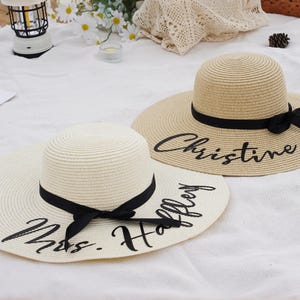 Floppy hats, Custom Bride Sun Hat, Personalized beach Hat,  Bridesmaid Beach Hat, Bridesmaid Gift, White Floppy Hat for Honeymoon 25061001
