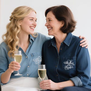Personalized Denim Button-Up Shirt: Bridal Party Getting Ready Outfit, Bridemaid favor,