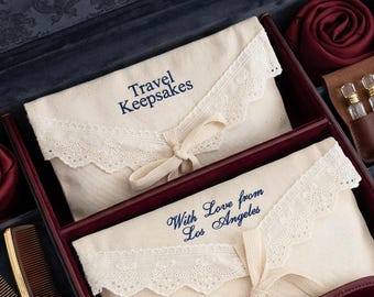 Personalized Embroidered Lingerie Pouch, Custom Lace Trim Keepsake Bag SXQ1609