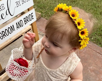 Sunflower crown Flower girl crown Sunflower Headband Flower Girl Headband Spring Baby Child flower crown Bridal flower Crown for women adult