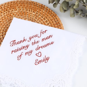 Wedding Handkerchief, Wedding Gift, Personalized Handkerchief, Embroidered Hankie, Man of My Dreams, Gift for Mother of the Groom 24111901