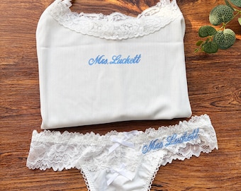 Personalized Bride Lingerie Set Bridal Shower Gift Box Pajamas set with Embroidere Custom Underwear Set SXQ1604