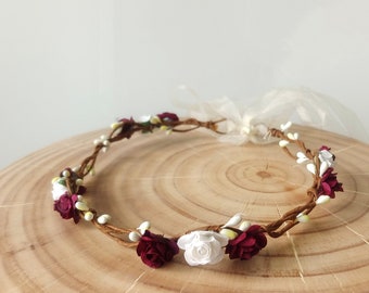 Bridal Flower Crown, Flower girl headband, Bridesmaid flower crown, Flower girl flower crown, Bridal flower headpiece boho burgundy wedding