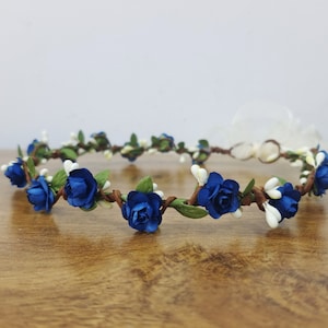 Navy Blue Paper Rose Flower Crown: Wedding Hair Wreath
