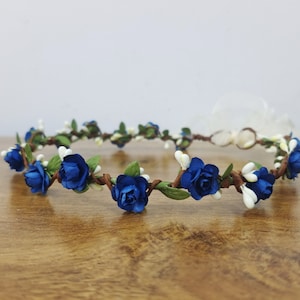 Navy Blue Flower Crown, Flower girl flower crown, Baby flower headpiece, Bridal Wedding Hair Wreath, Flower girl headband, Boho flower halo