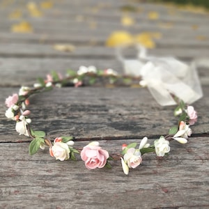 Pink Bridal Flower Crown for girl Ivory Blush flower girl crown Bridal flower headpiece Wedding Christmas gift Bohemian flower girl headband