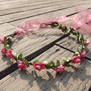 Pink Bridal Flower Crown Flower girl headband Flower girl flower crown Wedding flower crown for women Child Baby flower crown wreath Halo