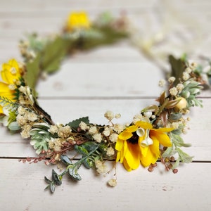 Baby's breath flower crown Sunflower crown flower girl headband Succulents headpiece Flower girl crown Bridal flower Crown boho Halo