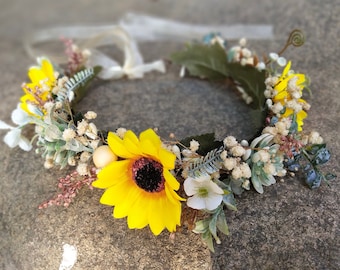 Fall flower crown Sunflower crown Sunflower headband Succulents flower crown Flower girl crown Bridal flower Crown Halo Sunflower headpiece