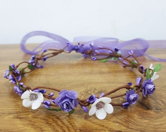 Purple Flower Crown Adult Flower Girl Headband Bridal Flower Crown for Wedding Flower Girl Crown Child Baby Flower Headband Boho Flower Halo