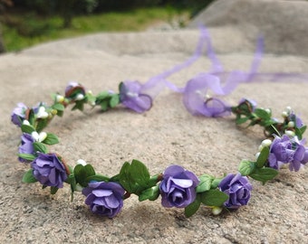 Bridal Flower Crown, Flower Girl Headband, Flower Girl Crown, Wedding Toddler Child Baby Flower Headpiece, Purple Flower Crown Wreath Hobo