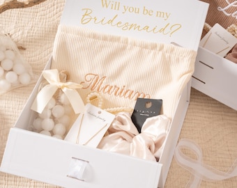 Bridesmaid Proposal Box With Name,Personalized Maid of Honor Gift,Bridal Party Gift Set,Custom Makeup Bag Bridesmaid Gift,1605