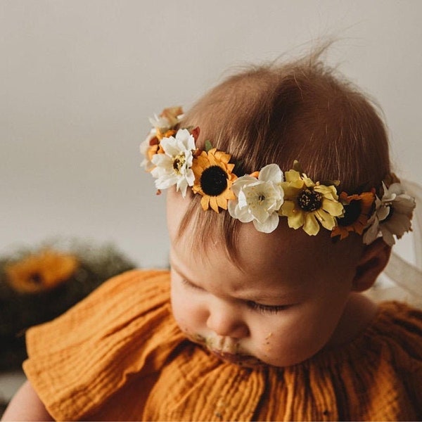 Sunflower crown Flower girl crown Sunflower headband Fall Spring Flower Crown Baby flower crown Flower girl headband Bridal flower Crown