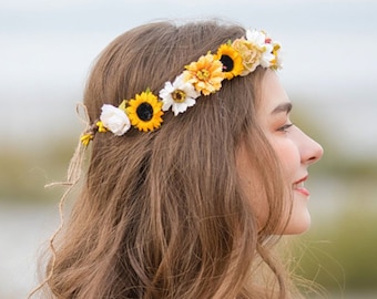 Yellow flower crown. Sunflower crown. Autumn flower crown. Wedding flower Crown. Spring flower crown. Sunflower headband. Gerbera crown. B02