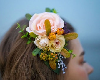 Bridal headpiece flower Blush rose flower accessory Flower Hair accessories Wedding hair accessories Boho Wedding Hair clip Flower headband