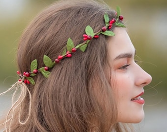 Bridal Headpiece Baby Newborn Flower Crown Baby's Breath flower Headband Flower Girl  Flower Crown Wedding Hair Wreath Red berry crown