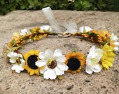Sunflower crown Sunflower headband Flower girl crown Fall Autumn flower crown Baby flower crown Flower girl headband Bridal flower Crown
