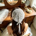 Personalized Lace Bridal Headscarf, Custom Embroidered Wedding Head Scarf, Bachelorette Party  Favors, Bride Gift LXY1607 product logo